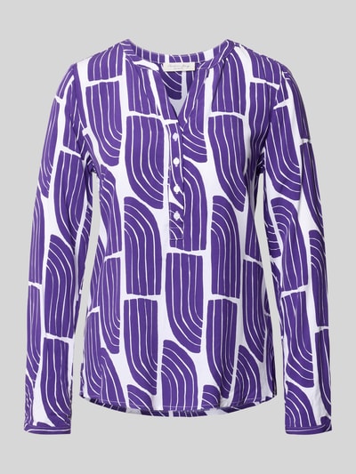 Produktfoto, Wellen-Print Schlupfbluse aus Viskose von Christian Berg Woman in Weiß und Lila, Regular-Fit, V-Ausschnitt, weiche Textur