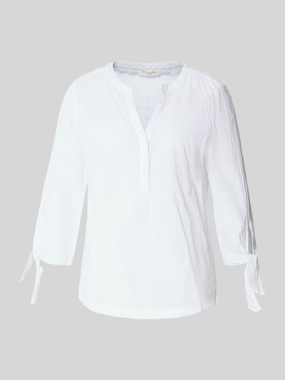 Produktfoto, Regular Fit Bluse mit Tunika-Ausschnitt von Christian Berg Woman aus reiner Baumwolle, weiß, 3/4-Arm mit Tunnelzug, glatte Textur