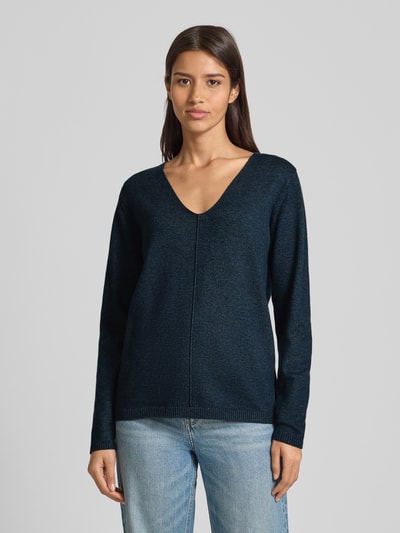 FREE/QUENT Gebreide pullover met deelnaad, model 'Claura' Marineblauw - 4