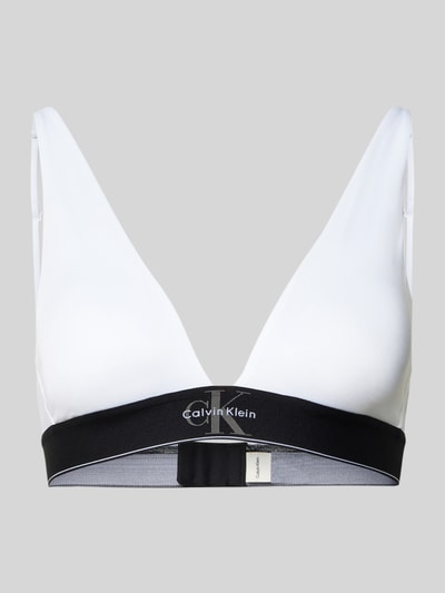 Produktfoto, Slim Fit BH mit Logo-Stitching von Calvin Klein Underwear in Weiß mit schwarzem Bund, elastischer Material-Mix, Hakenverschluss, verstellbare Träger, klare Linien und glatte Textur