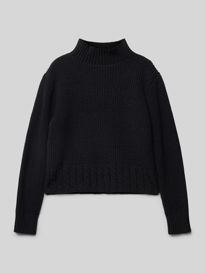 s.Oliver RED LABEL Boxy Fit Strickpullover mit Zopfstrickmuster-Bund und geripptem Stehkragen Black 1