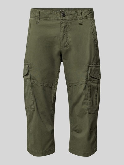 Produktfoto, Relaxed Fit Cargoshorts aus Baumwoll-Mix von s.Oliver BLACK LABEL in Olivgrün, Popeline-Struktur, sichtbare Taschen und Details.