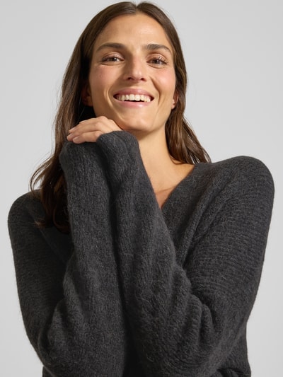 MOS MOSH Oversized gebreide pullover met ribboorden, model 'THORA' Donkergrijs - 3