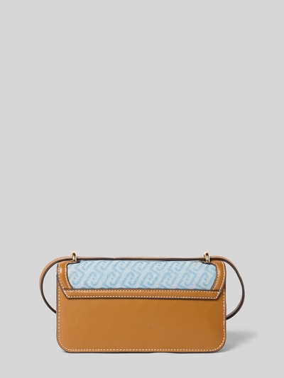 Produktfoto, Crossbody Bag in Leder-Optik von Liu Jo White in Hellbraun und Hellblau mit Logo-Detail, Überschlag, Reißverschlussfach, Maße: 23x12x7 cm, verstellbarer Schulterriemen 110 cm