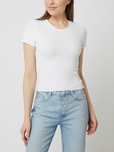 Only Cropped T-Shirt mit Rippenstruktur Modell 'Emma' Weiss 4