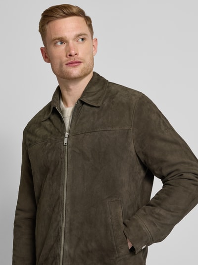 Marc O'Polo Regular Fit Blouson aus weichem Ziegen-Veloursleder Oliv 3