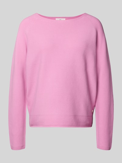 Produktfoto, Strickpullover mit Rundhalsausschnitt und Label-Detail von Fynch-Hatton in Rosa, reine Baumwolle, Regular Fit, feine Struktur