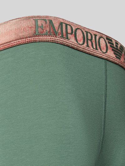 Produktfoto, Slim Fit Trunks aus Baumwoll-Mix im 3er-Pack von Emporio Armani, grüner Stoff, elastischer Bund mit Logo-Detail, Damen Trunks