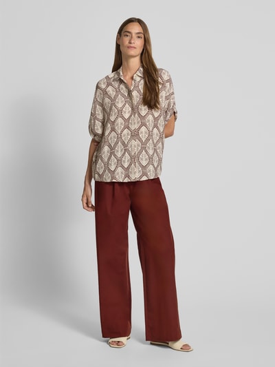 Jake*s Collection Straight leg stoffen broek met elastische band Bordeaux - 1