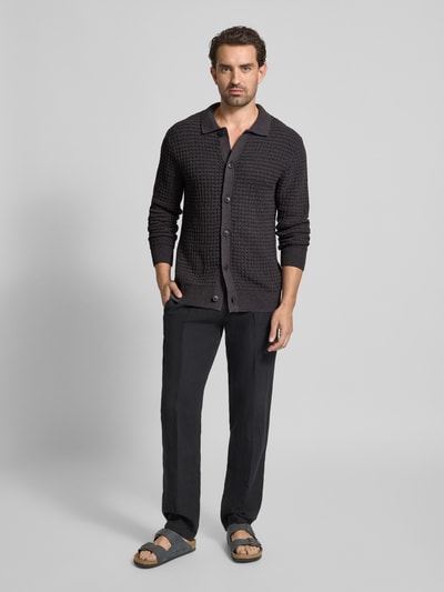 JAKE*S STUDIO MEN Gebreid jack met structuurmotief en polokraag Antraciet - 1