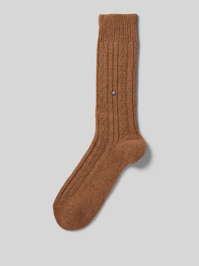 Burlington Socken aus Woll-Mix mit Label-Detail Modell 'Tweed' Camel Melange 1