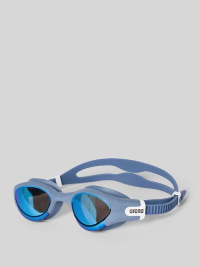 Produktfoto, Taucherbrille mit Orbit-Proof-Technologie von Arena, Modell 'THE ONE PLUS MIRROR', Größenverstellbar, blaue Farbtöne, Label-Details, spiegelnde Gläser, strukturierte Oberfläche