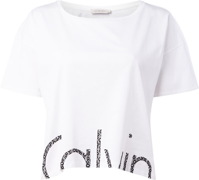 Calvin Klein Jeans T-Shirt in verkürzter Passform mit Logo-Print Weiss 3