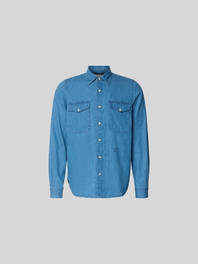 Produktfoto, Freizeithemd in Denim-Optik von Closed, Herren, Baumwoll-Mix mit Hanf-Anteil, Regular-Fit, Busttaschen, langärmelig, blaue Textur
