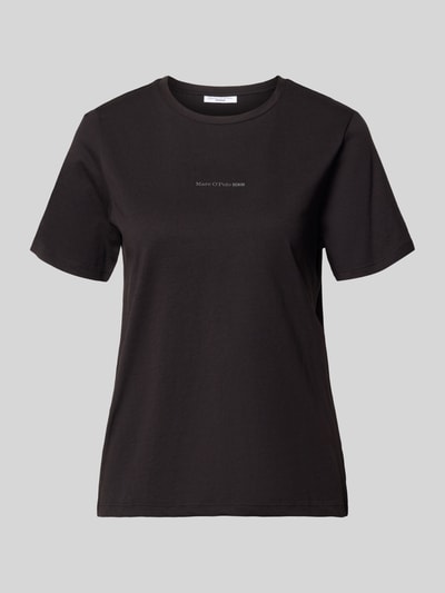 Produktfoto, Regular Fit T-Shirt aus reiner Baumwolle von Marc O'Polo Denim, czarny jednolity kolor, okrągły dekolt, krótki rękaw, bawełna, nadruk z logo, jersey