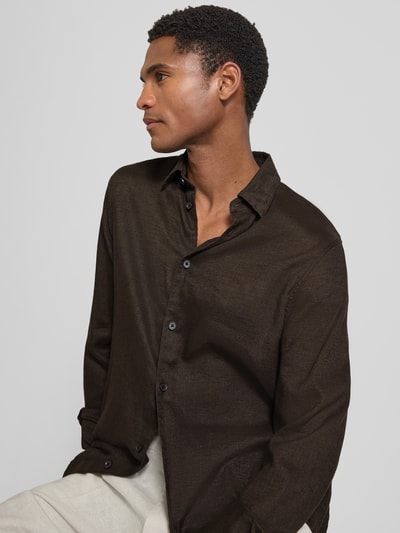 DRYKORN Slim Fit Freizeithemd aus Leinen-Baumwoll-Mix Modell 'RAMIS' Dunkelbraun 3