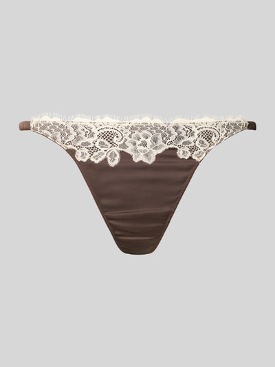 Jake*s Casual String mit zarter Spitzenbordüre Dunkelbraun 1