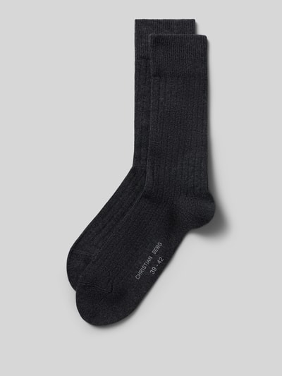 Produktfoto, Socken aus Baumwoll-Mix im 2er-Pack von Christian Berg Men, elastisches Rippbündchen, Ripp-Optik, Label-Print, dunkel, strukturierte Textur