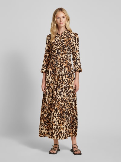 YAS Maxi-jurk met doorknoopsluiting, model 'SAVANNA' Lichtbruin - 4