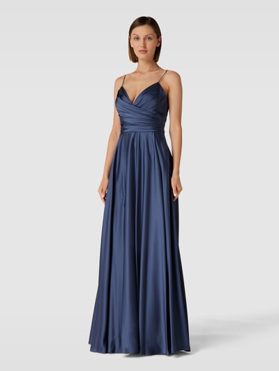 Unique Abendkleid in Wickel-Optik Rauchblau 4