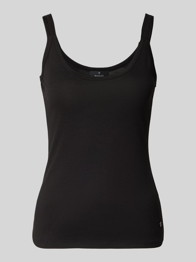 Produktfoto, schwarzes Tanktop mit Rundhalsausschnitt und Label-Detail von monari aus Baumwoll-Modal-Mix im Regular-Fit, Rückenlänge 47 cm bei Größe 36