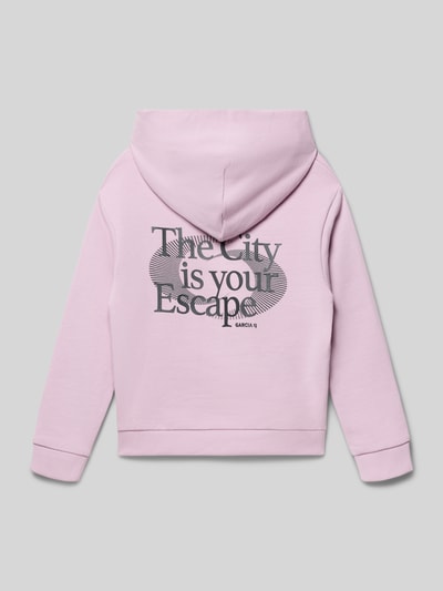 Produktfoto, Regular Fit Hoodie mit Logo-Print von Garcia, rosa Baumwolle mit Statement-Print, Kapuze, elastische Abschlüsse, Rückansicht
