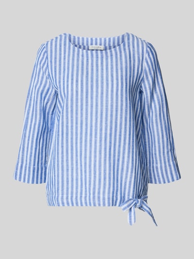 Produktfoto, Regular Fit Leinenbluse mit 3/4-Arm van Christian Berg Woman, puur linnen, blauw-wit gestreept, ronde hals, textuur zichtbaar