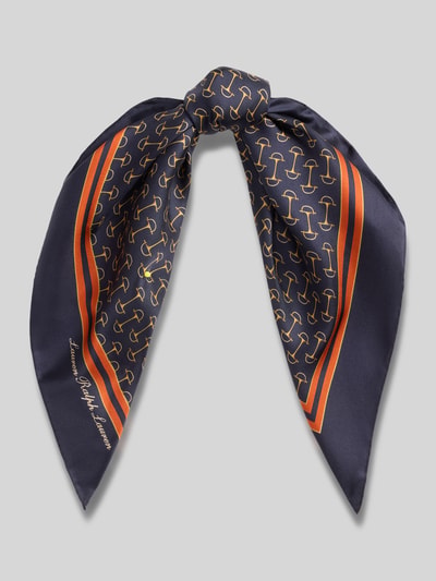 Produktfoto, Tuch aus reiner Seide von Lauren Ralph Lauren z granatowym tłem, wzór allover, kontrastowe paski, naszywka z logo, jedwab