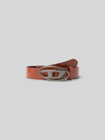 Produktfoto, Gürtel aus echtem Rindsleder von Diesel in Braun mit Logo-Detail, glatte Optik, Plattenschließe, Breite 4 cm Größe 90.