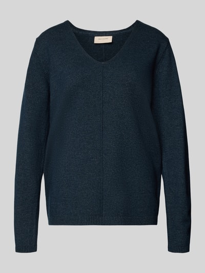 FREE/QUENT Gebreide pullover met deelnaad, model 'Claura' Marineblauw - 2