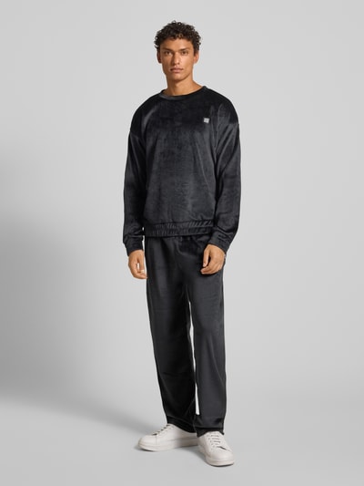 HUGO Relaxed fit sweatshirt in fluweelzachte riblook Zwart - 1