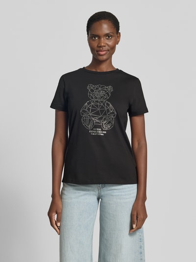 GUESS Activewear T-Shirt mit Ziersteinbesatz und Rundhalsausschnitt Black 4