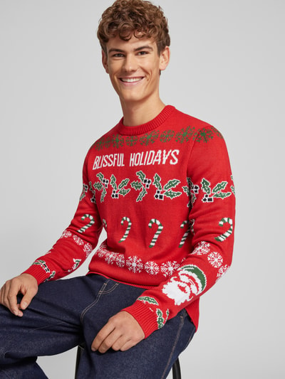 Only & Sons Gebreide pullover met motief- en statementstitching, model 'XMAS' Rood - 3