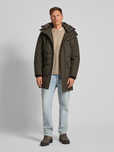 Strellson Regular fit lange jas met afneembare capuchon Olijfgroen - 1