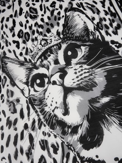 Marc Cain Schal mit Katzenmotiv aus Baumwoll-Seiden-Mix Weiss 3
