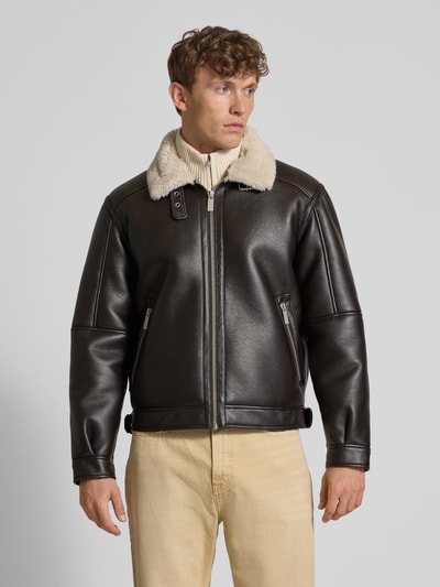 JAKE*S STUDIO MEN Regular Fit Jacke mit Kunstfellkragen Dunkelbraun 4
