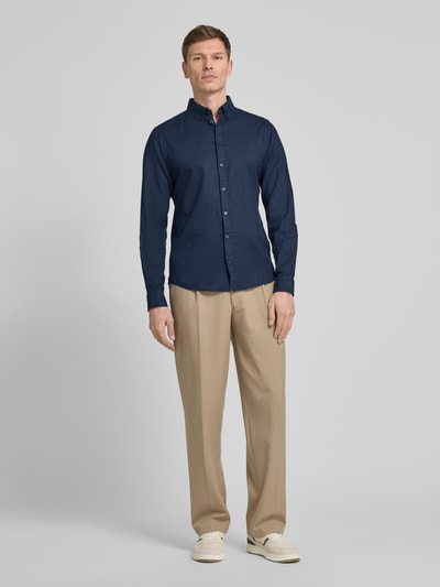 Casual Friday Regular Fit Leinenhemd mit Button-Down-Kragen Modell 'Anton' Marine 1