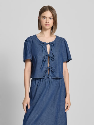 Pieces Relaxed Fit Blusenshirt aus reiner Baumwolle Modell 'TENIM' Dunkelblau 4