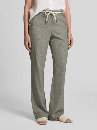 Christian Berg Woman Stoffhose aus Leinen-Mix mit Bindegürtel Khaki Melange 4