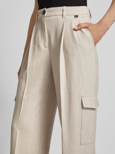 Marc Cain Wide leg stoffen broek met bandplooien Zand - 3