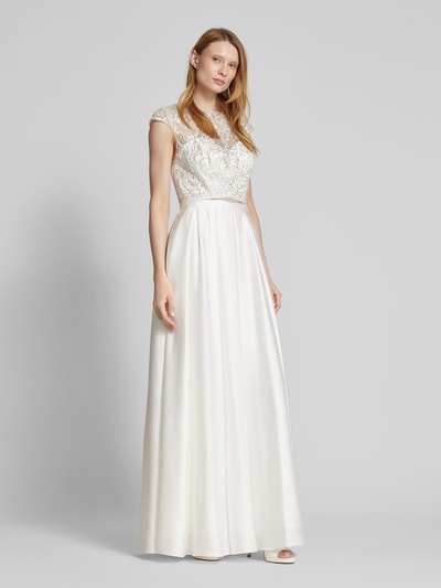 Unique Abendkleid mit Spitzenbesatz Offwhite 1