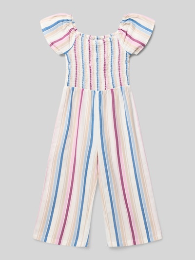 Productfoto, Jumpsuit im Allover-Look van Happy Girls met kleurrijke strepen, smokdetails, ronde hals, regular fit, gladde textuur