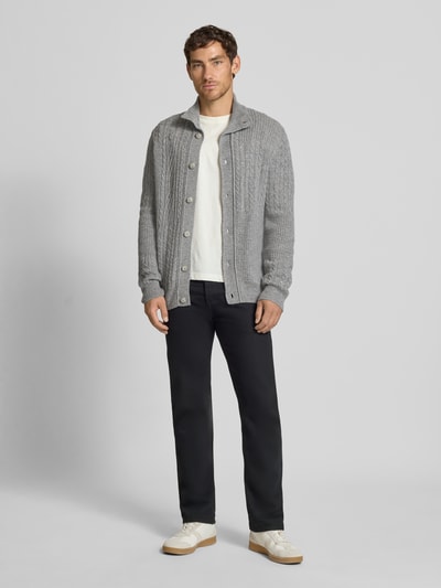 Brax Regular fit gebreid jack met viscose, model 'Jeff' Donkergrijs - 1