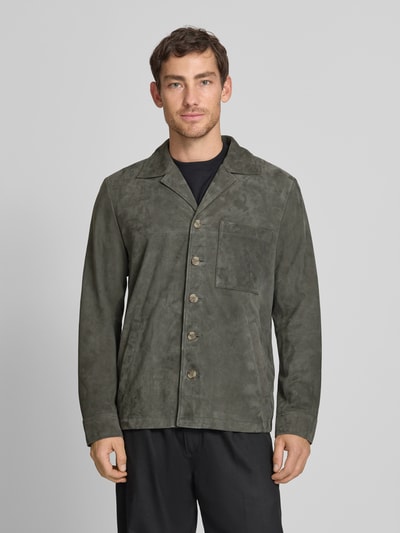 Marc O'Polo Regular Fit Ziegenlederjacke mit Brusttasche Oliv 4