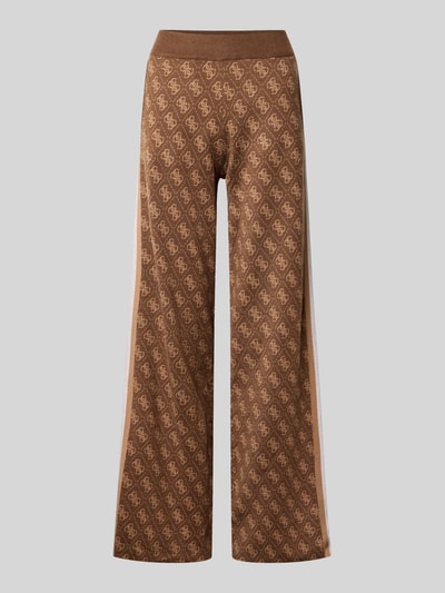 GUESS Activewear Wide Leg Strickhose mit Logo-Muster Modell 'ANEIRA' Schoko 1
