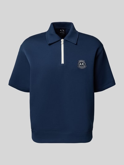 Produktfoto, Loose Fit Poloshirt mit Label-Stitching von ARMANI EXCHANGE in Dunkelblau, Baumwoll-Mix mit Stretch-Anteil, Polokragen