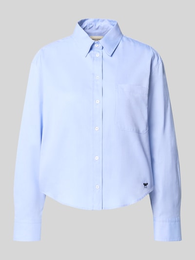 Productfoto, lichtblauwe blouse met lange mouwen van katoen, afgeronde zoom en borstzak, Loose Fit Langarmbluse aus reiner Baumwolle Modell 'NUORO' van Weekend Max Mara, Dames