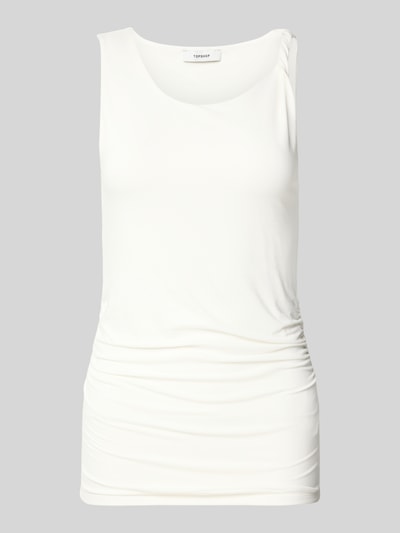 Produktfoto, weißes Trägertop mit Knotendetail, Slim Fit, Baumwoll-Elasthan-Mix, Modell 'KIA' von Topshop, Rückenlänge 58 cm