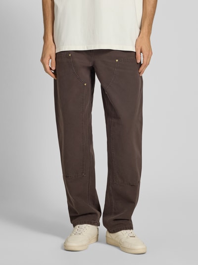 Carhartt Work In Progress Straight Leg Jeans mit Ziernähten Modell 'DOUBLE KNEE' Dunkelbraun 4