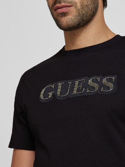 Guess T-shirt z wyhaftowanym logo Czarny 3